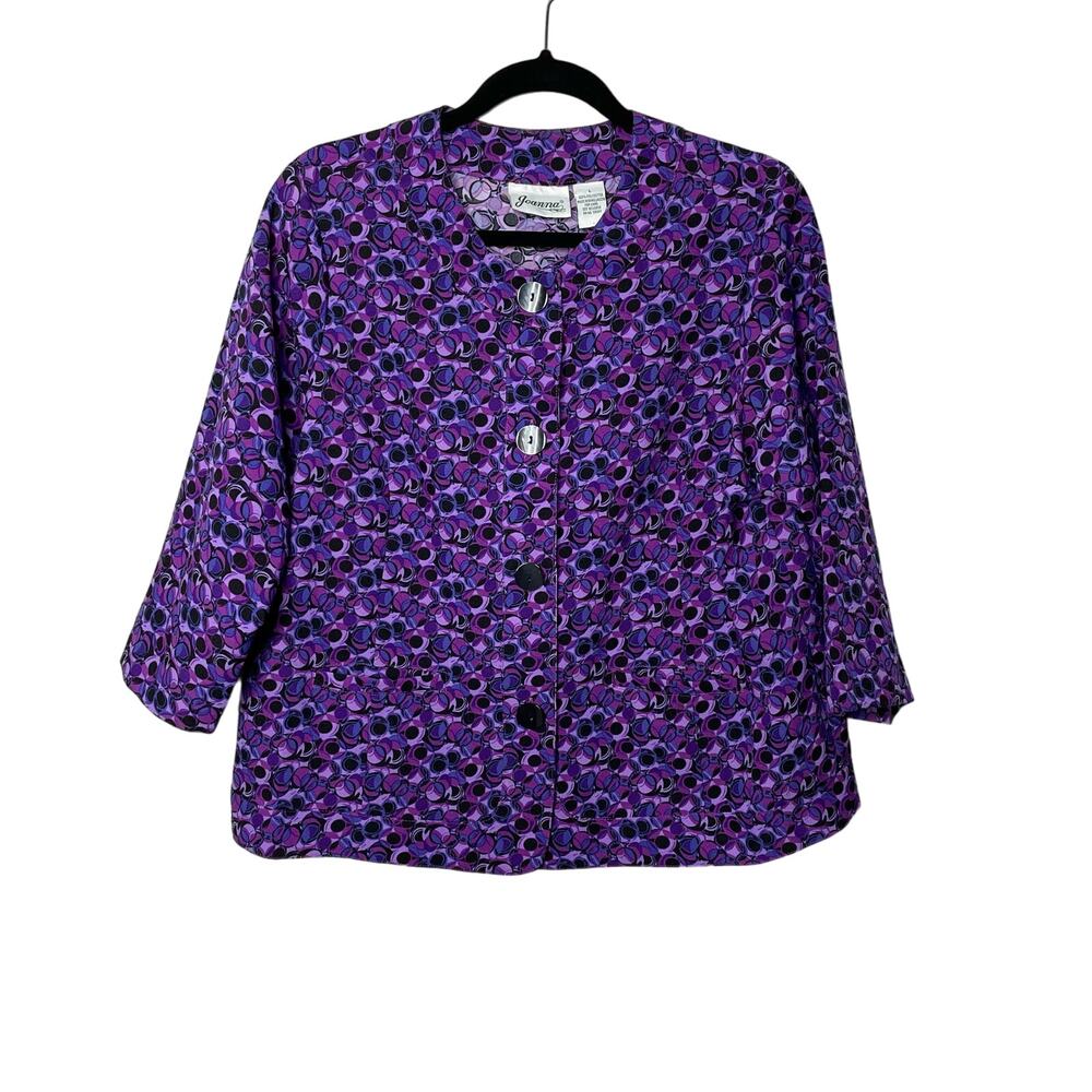 joanna vintage blazer purple black blue pattern large button up‎ Large